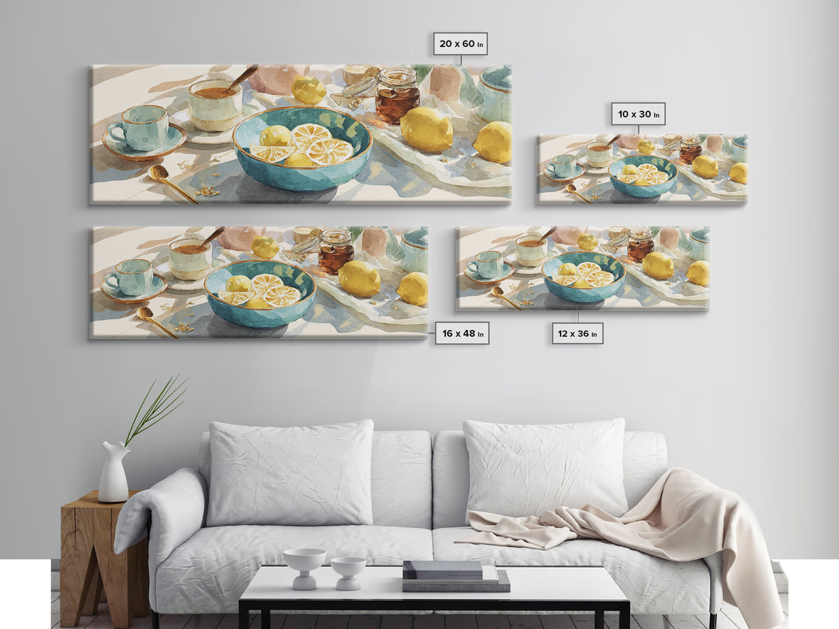 Lemons and Blue Ceramic Bowl Still Life Canvas Print, Kitchen Art, Printable Art, Kitchen Decor, Kitchen, Coffee Wall Art, KIT-3x1-42
