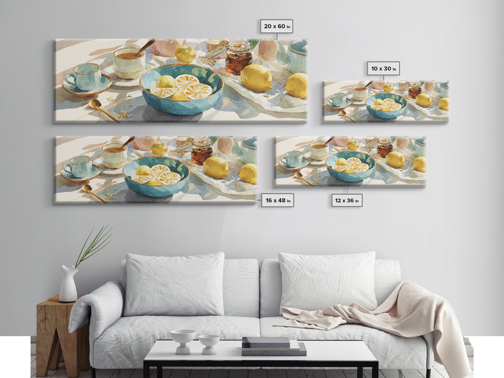 Lemons and Blue Ceramic Bowl Still Life Canvas Print, Kitchen Art, Printable Art, Kitchen Decor, Kitchen, Coffee Wall Art, KIT-3x1-42