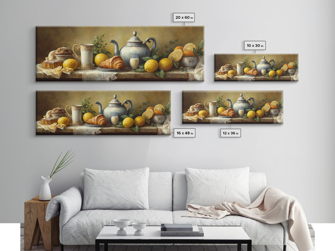 Coffee Pot and Croissant Morning Still Life Framed Canvas Print, Kitchen Art, Kitchen, Kitchen Decor, Oil Painting, Kitchen, KIT-3x1-47