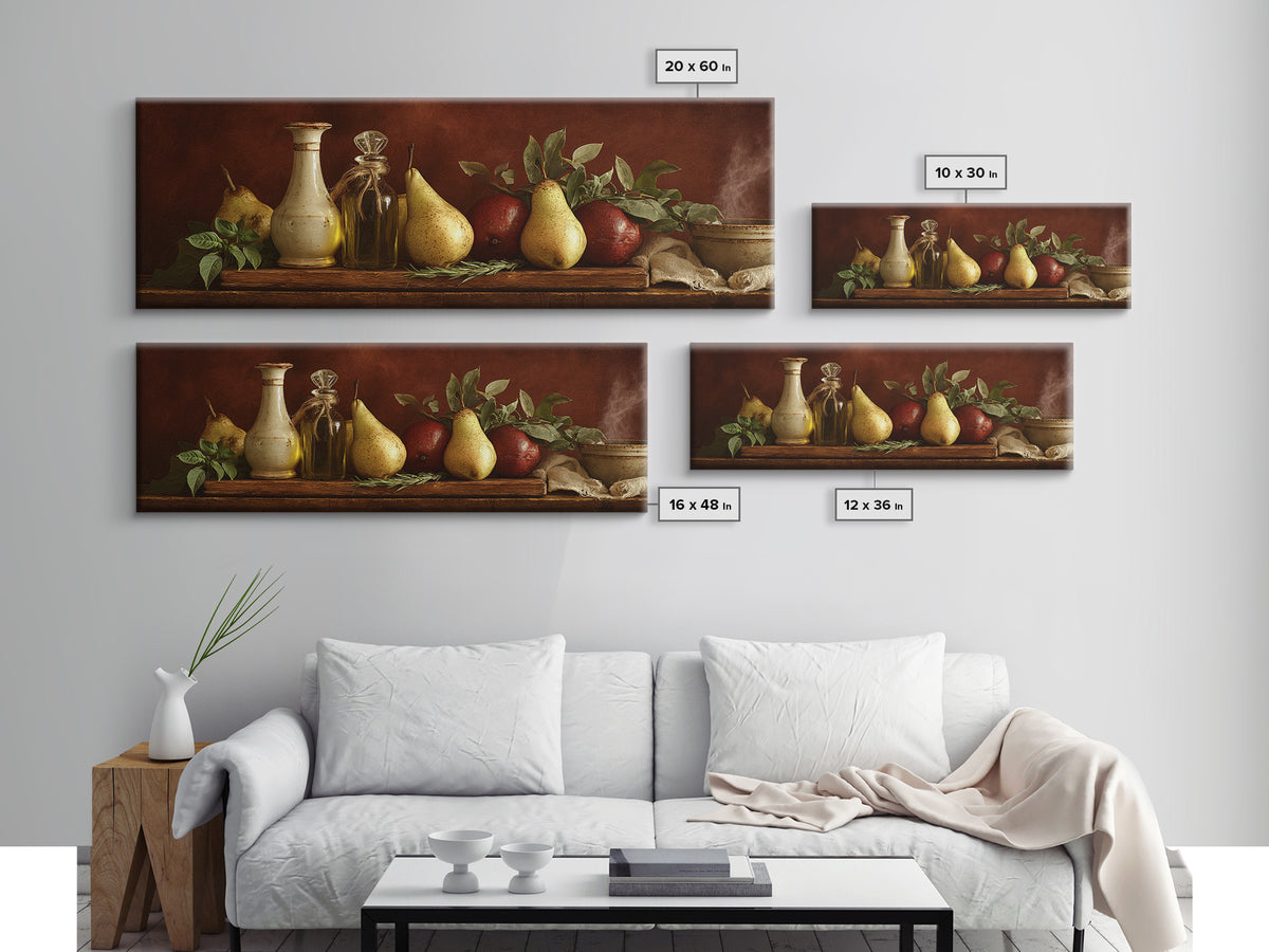 Farmhouse Pears on a Wooden Board Canvas Print, Kitchen Art, Modern Art, Kitchen Decor, Abstract Art, Kitchen, Neutral Decor, KIT-3x1-49