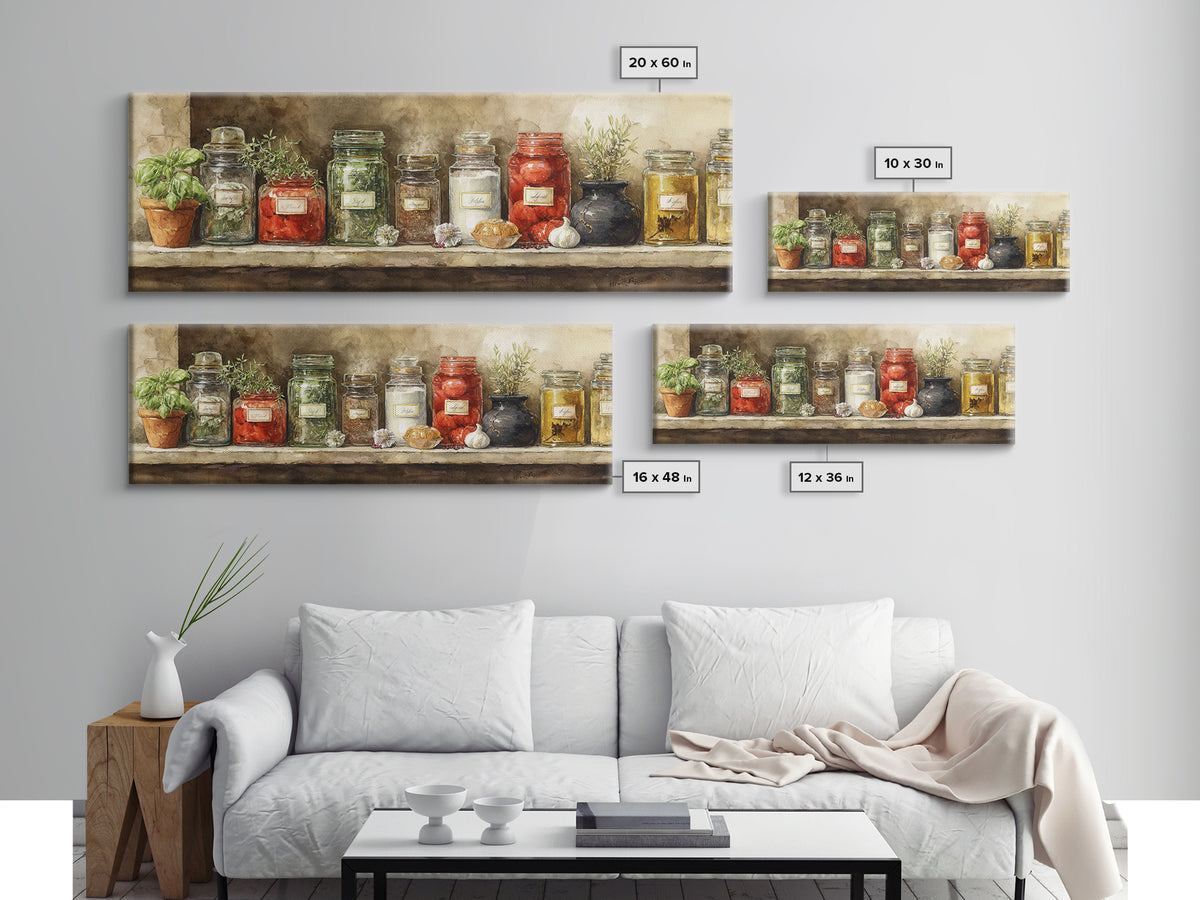 Watercolor Spice Jars Without Readable Labels Canvas Print, Kitchen Art, Kitchen Decor, Kitchen, Kitchen Art Print, KIT-3x1-5