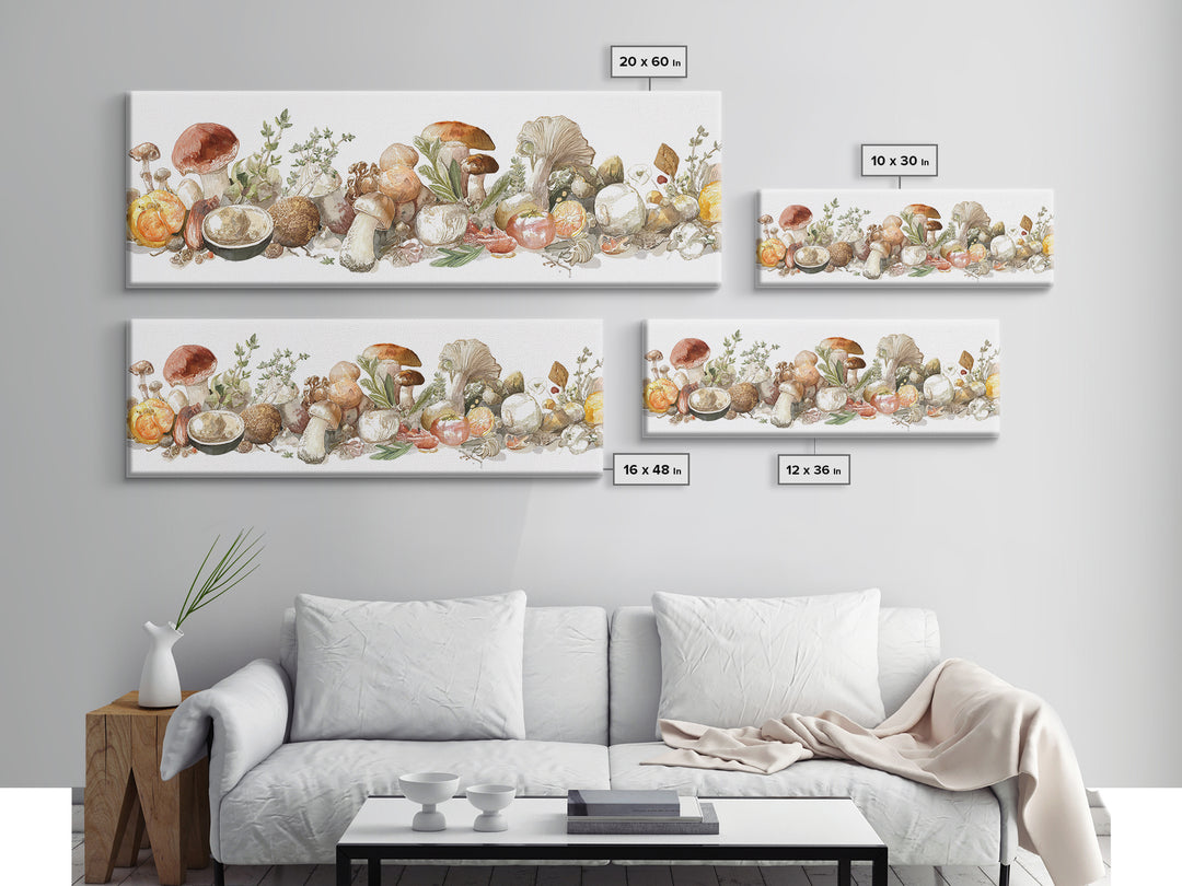 Mushrooms and Thyme Botanical Study Framed Canvas Print, Kitchen Art, Neutral Decor, Kitchen Decor, Fine Art, Kitchen, KIT-3x1-7