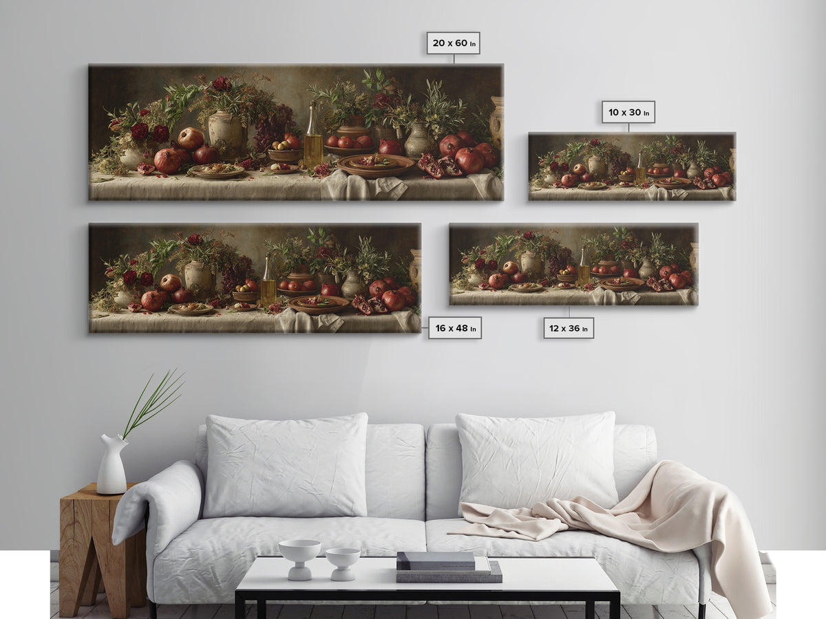 Figs Pomegranates and Linen Composition Canvas Print, Kitchen Art, Digital Wall Art, Kitchen Decor, Abstract Art, Kitchen, KIT-3x1-86