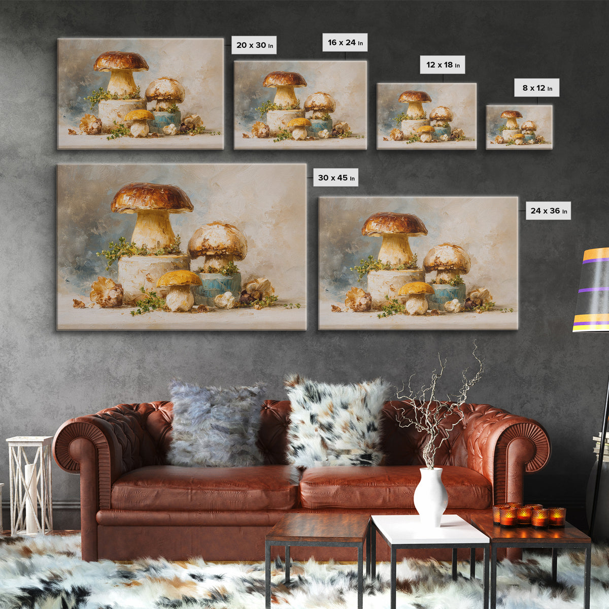 Mushrooms and Thyme Botanical Study Framed Canvas Print, Kitchen Art, Poster Art, Kitchen Decor, Fine Art, Kitchen, Boho Decor, KIT-3x2-19