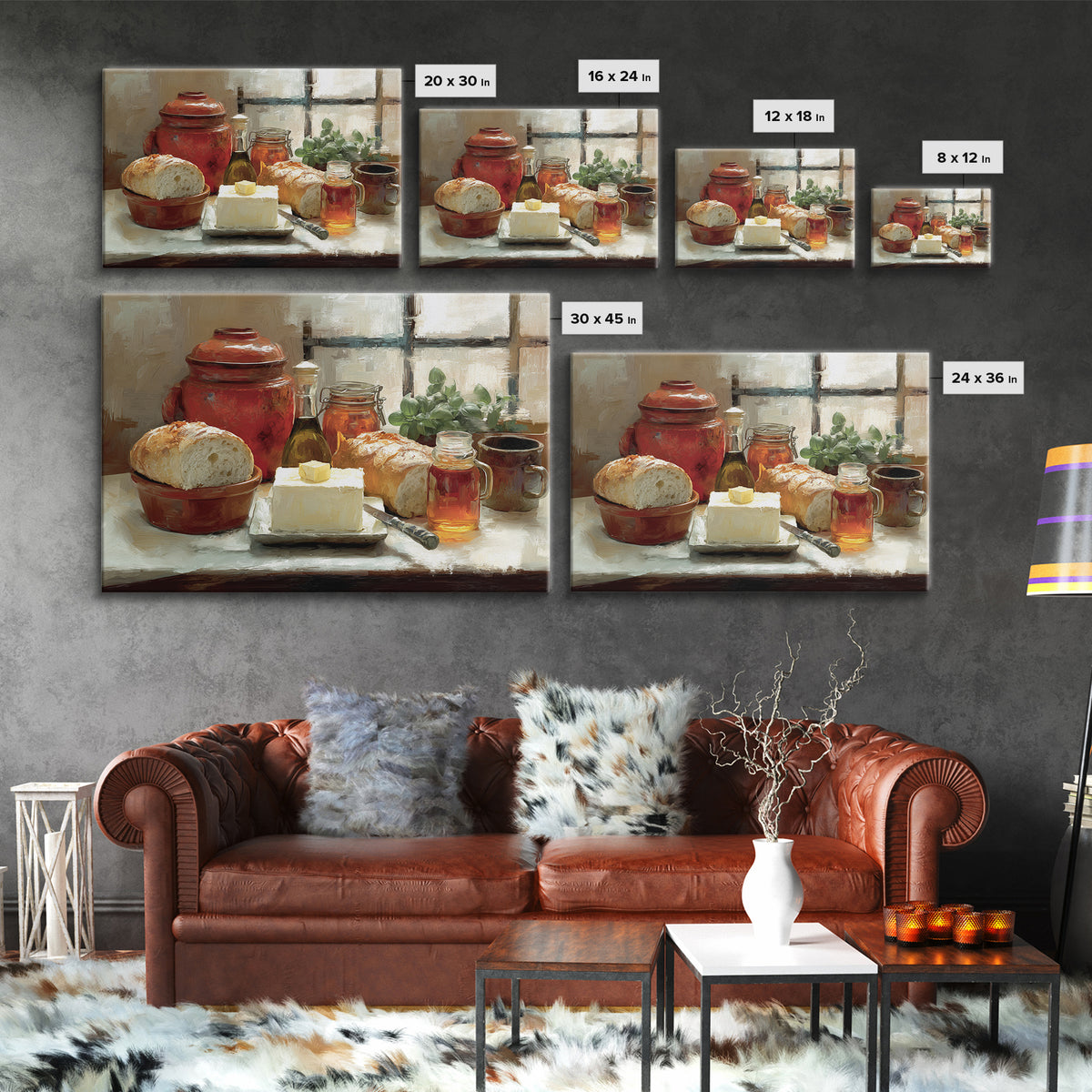 Fresh Bread with Butter and Honey Framed Canvas Print, Kitchen Art, Printable Art, Kitchen Decor, Kitchen, Coffee Wall Art, KIT-3x2-46