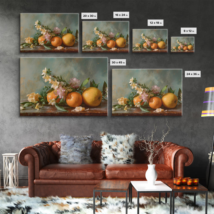 Orange Citrus Botanical Branch Framed Canvas Print, Kitchen Art, Art Deco, Kitchen Decor, Oil Painting, Kitchen, Poster Art, KIT-3x2-63