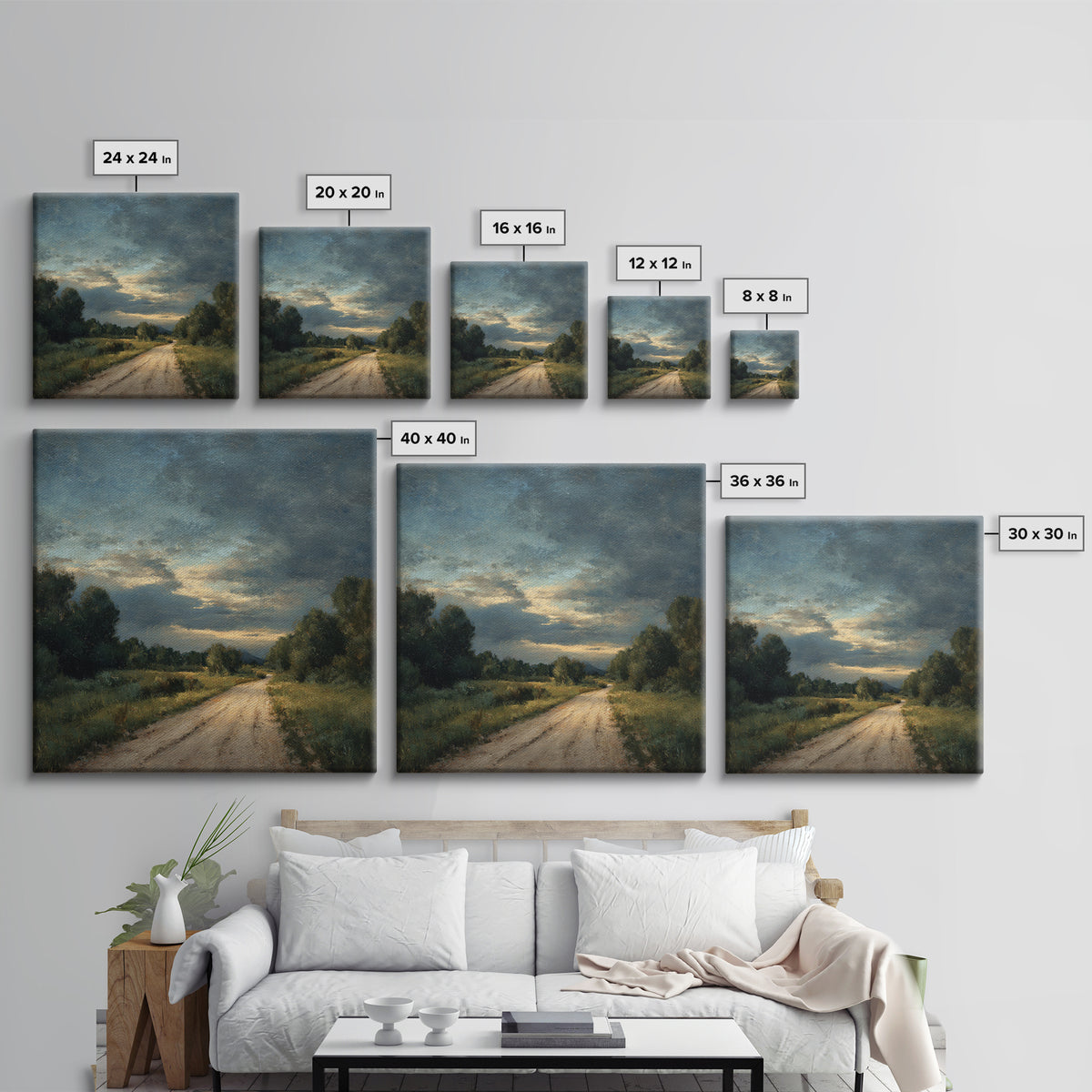 Old Country Road Canvas Print, Landscape Art, Art Prints, Living Room Decor, Horizon, Abstract Wall Art, Boho Wall Art, LAN-1x1-20