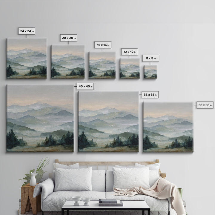 Misty Mountain Valley at Sunrise Canvas Print, Landscape Art, Room Decor, Living Room Decor, Fine Art, Horizon, LAN-1x1-25