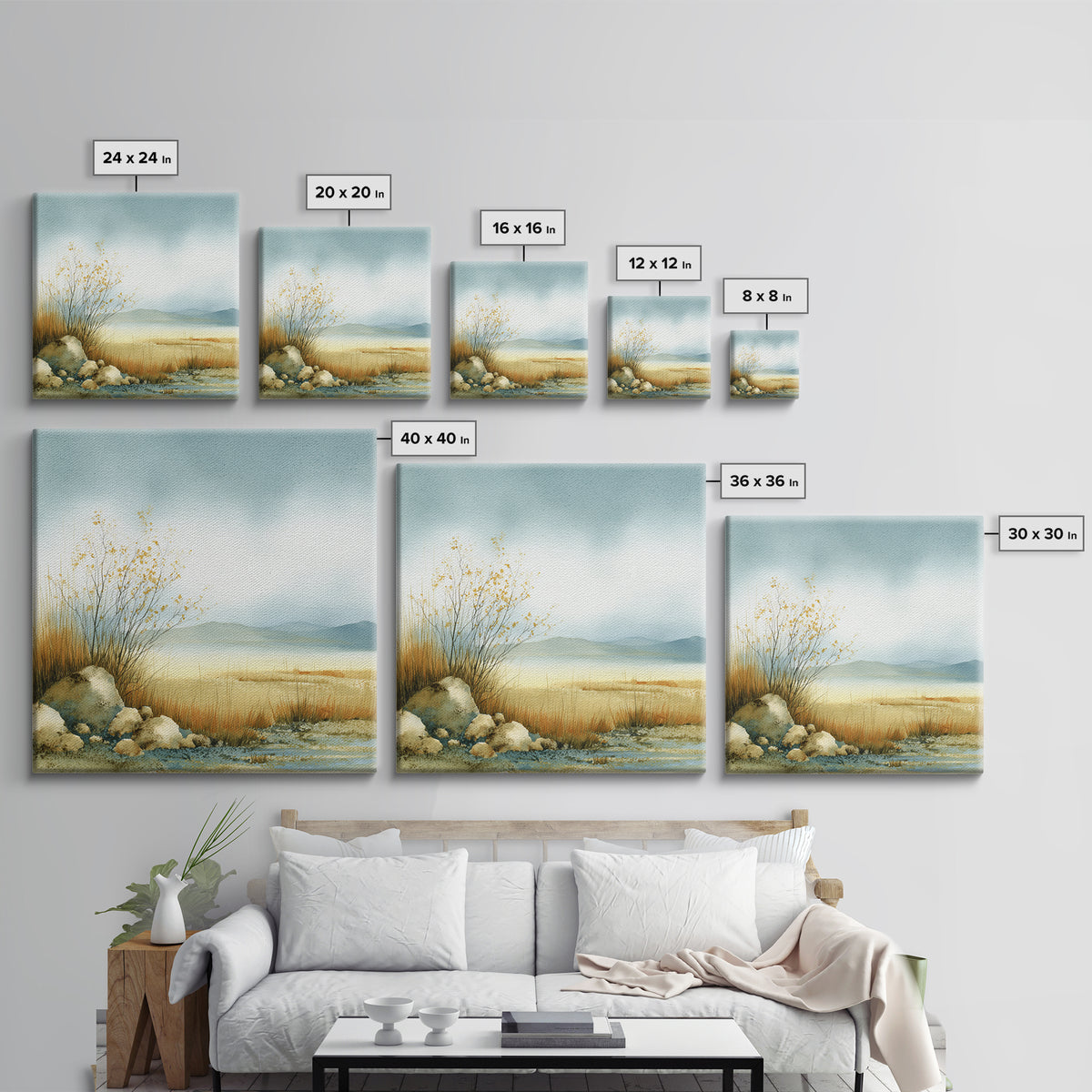 Desert Dunes under Pale Moon Canvas Print, Landscape Art, Boho Wall Art, Living Room Decor, Fine Art, Horizon, Neutral Decor, LAN-1x1-35