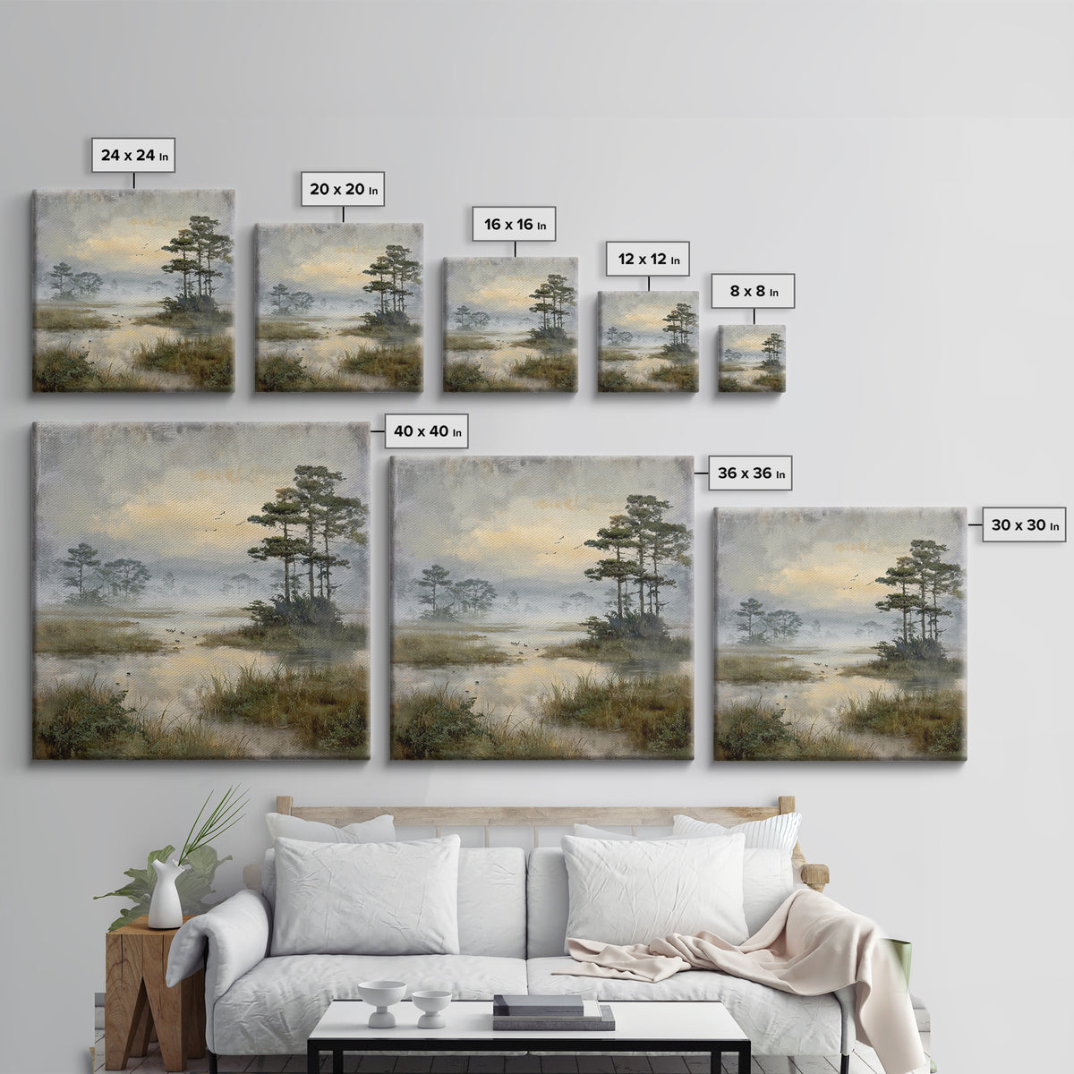 Misty Cypress Swamp Framed Canvas Print, Landscape Art, Living Room Wall Art, Living Room Decor, Oil Painting, Horizon, LAN-1x1-46