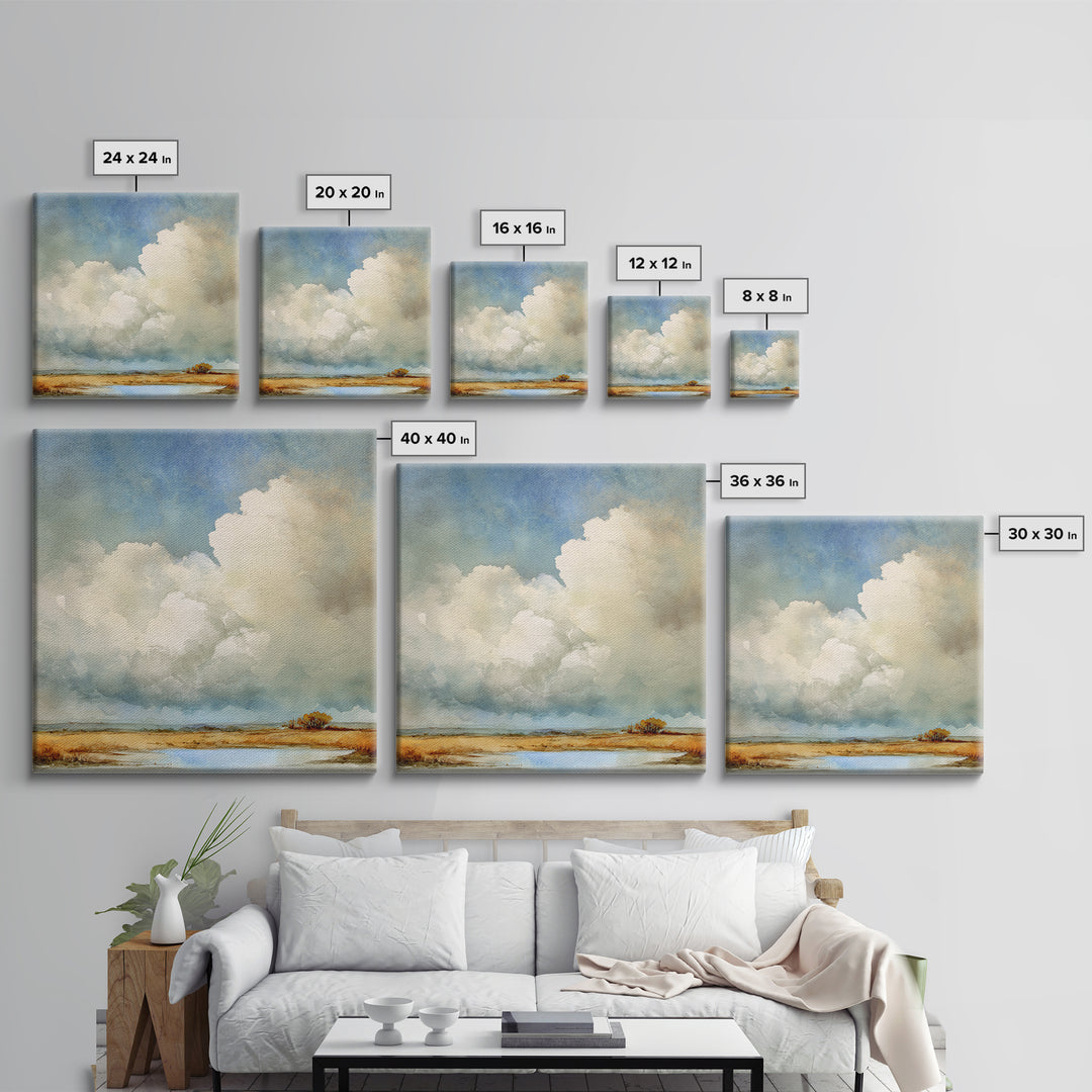 Storm Clouds over an Open Prairie Framed Canvas Print, Landscape Art, Floral Wall Art, Living Room Decor, Fine Art, Horizon, LAN-1x1-51