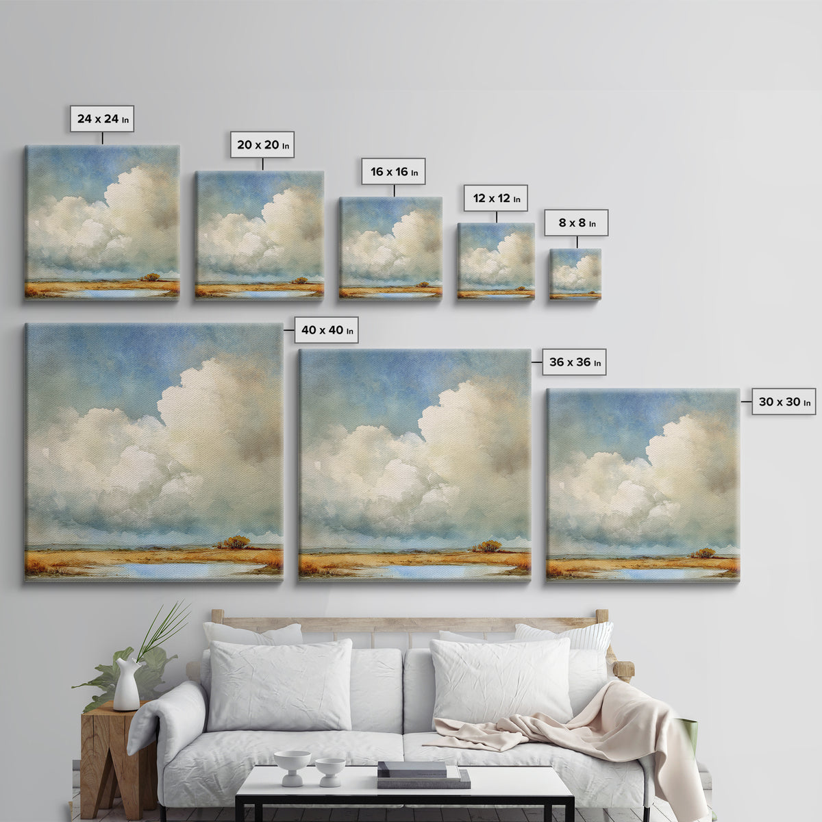 Storm Clouds over an Open Prairie Framed Canvas Print, Landscape Art, Floral Wall Art, Living Room Decor, Fine Art, Horizon, LAN-1x1-51