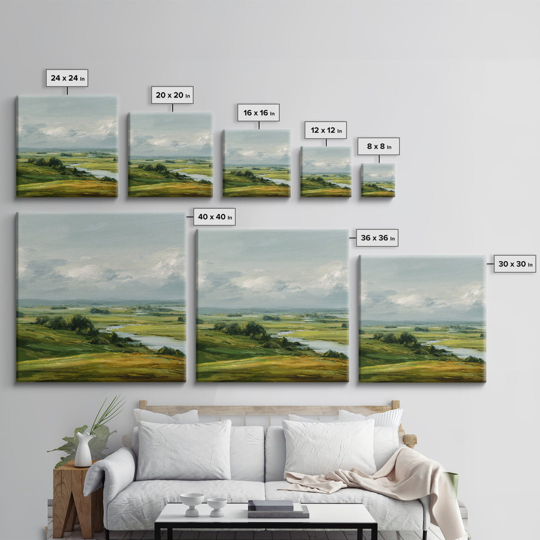Rolling Green Hills Canvas Print, Landscape Art, Floral Wall Art, Living Room Decor, Fine Art, Horizon, Minimalist Decor, LAN-1x1-54