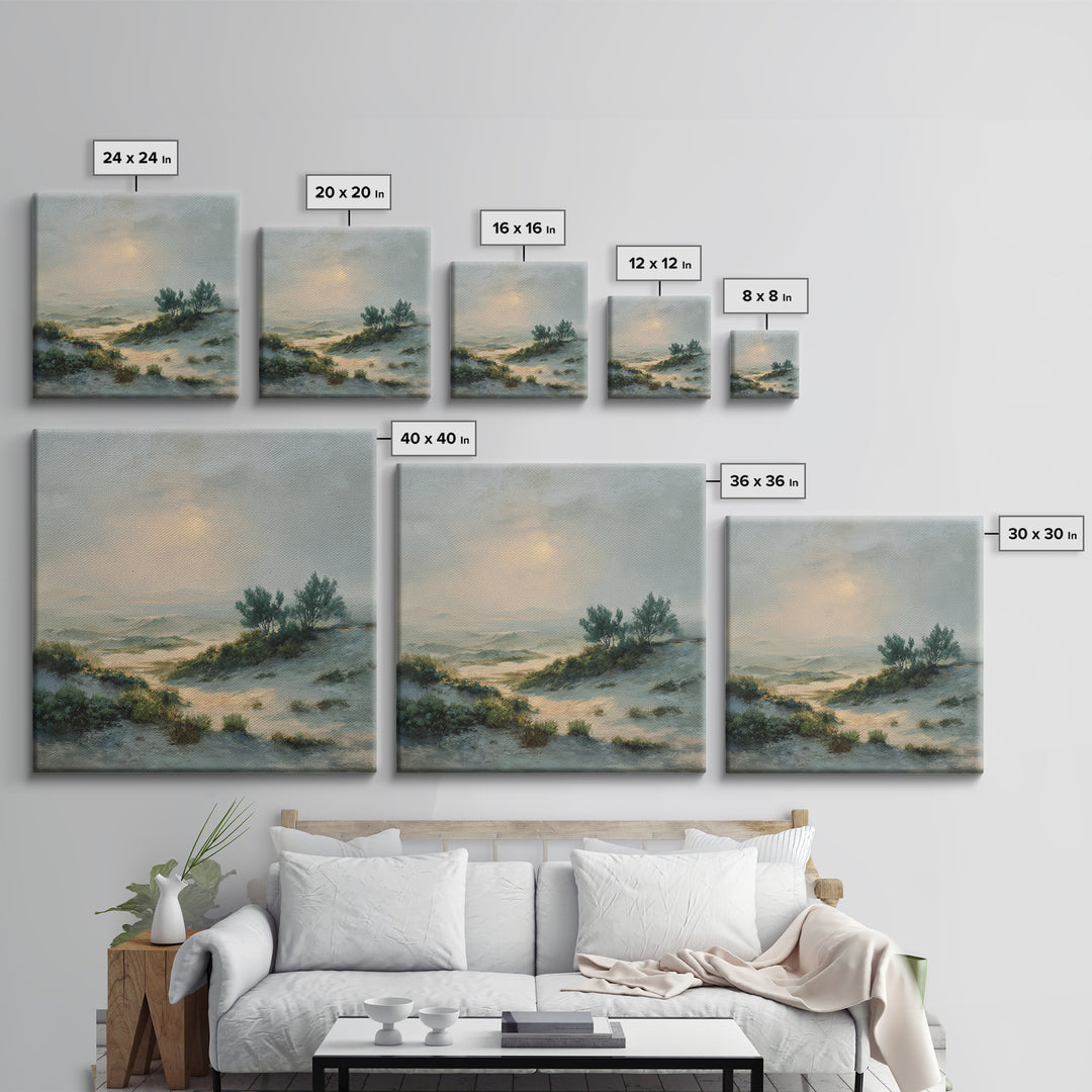 Desert Dunes under Pale Moon Canvas Print, Landscape Art, Gallery Decor, Living Room Decor, Fine Art, Horizon, Wall Art, LAN-1x1-59