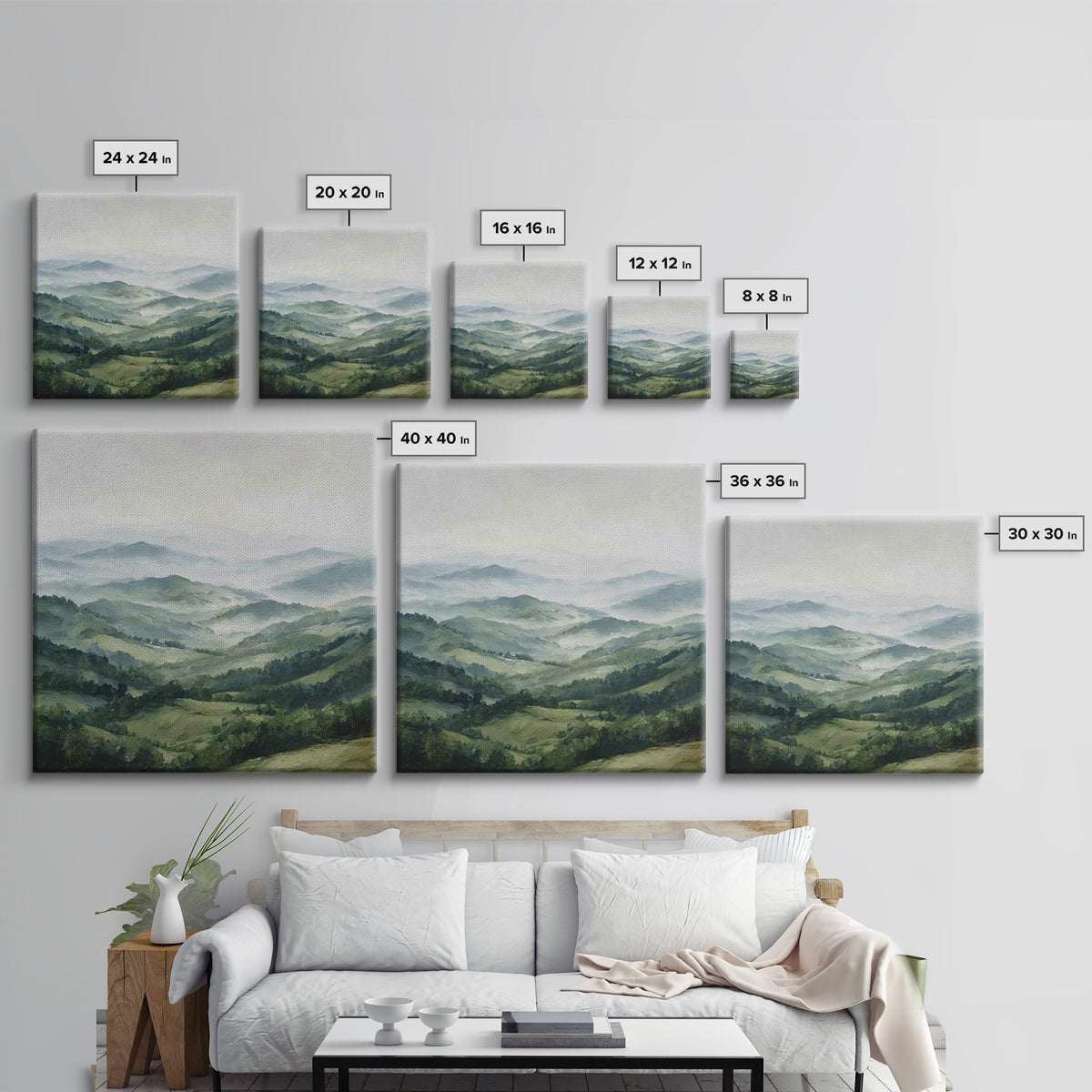 Rolling Green Hills Framed Canvas Print, Landscape Art, Wall Art Print, Living Room Decor, Fine Art, Horizon, Boho Decor, LAN-1x1-6