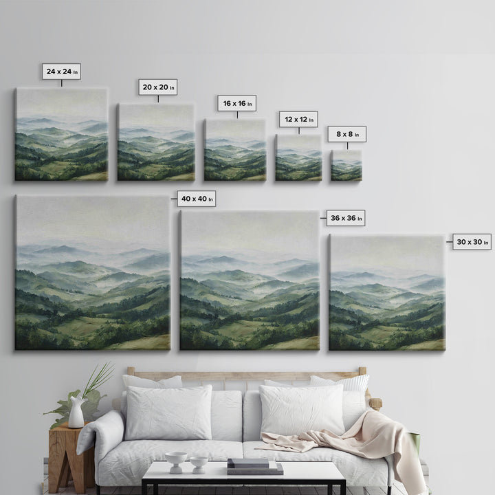 Rolling Green Hills Framed Canvas Print, Landscape Art, Wall Art Print, Living Room Decor, Fine Art, Horizon, Boho Decor, LAN-1x1-6