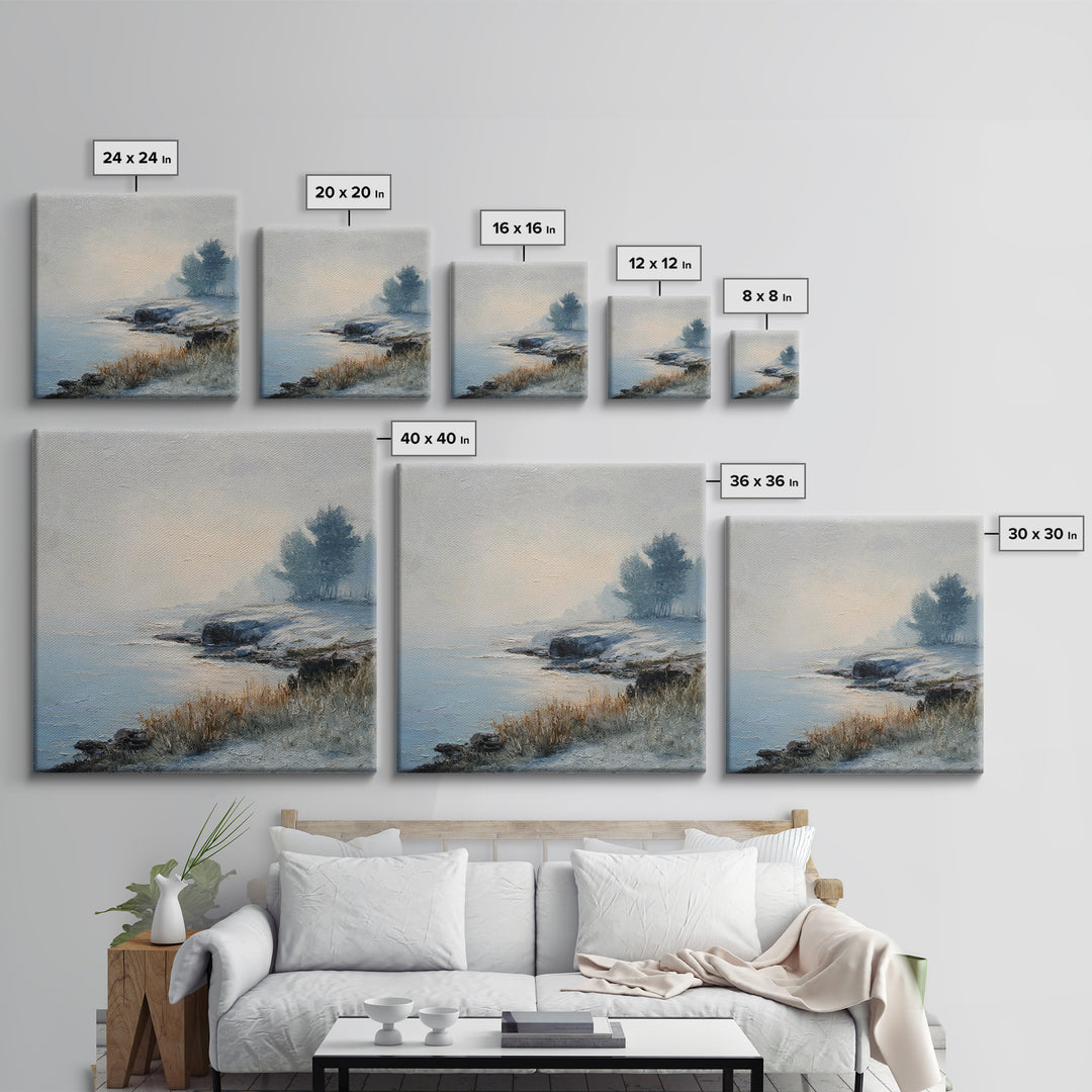 Fjord Landscape with Icy Blue Water Canvas Print, Landscape Art, Luxury Decor, Living Room Decor, Horizon, Digital Art, LAN-1x1-87