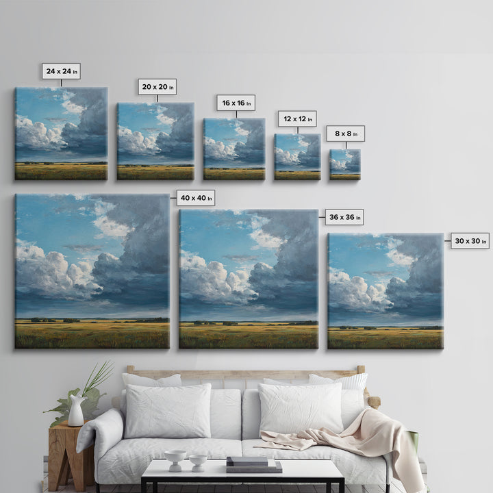 Storm Clouds over an Open Prairie Canvas Print, Landscape Art, Decor, Living Room Decor, Oil Painting, Horizon, LAN-1x1-99