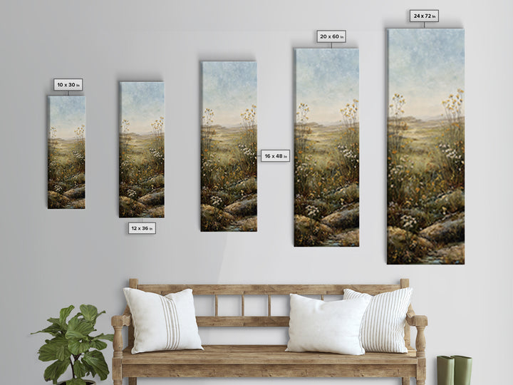 Sunlit Meadow with Wildflowers Canvas Print, Landscape Art, Modern Art, Living Room Decor, Fine Art, Horizon, Contemporary Art, LAN-1x3-1