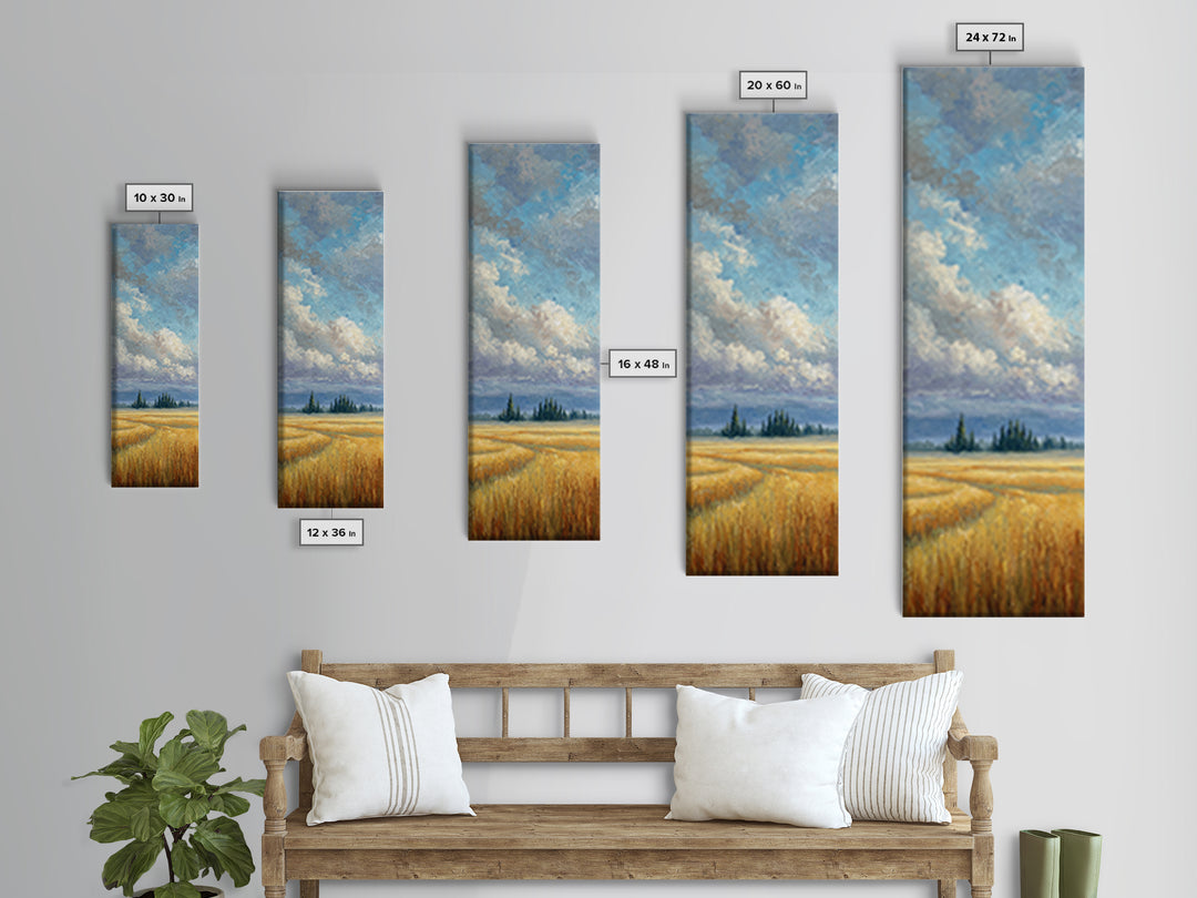 Golden Wheat Field Beneath Huge Clouds Canvas Print, Landscape Art, Wall Art, Living Room Decor, Horizon, Framed Wall Art, LAN-1x3-12