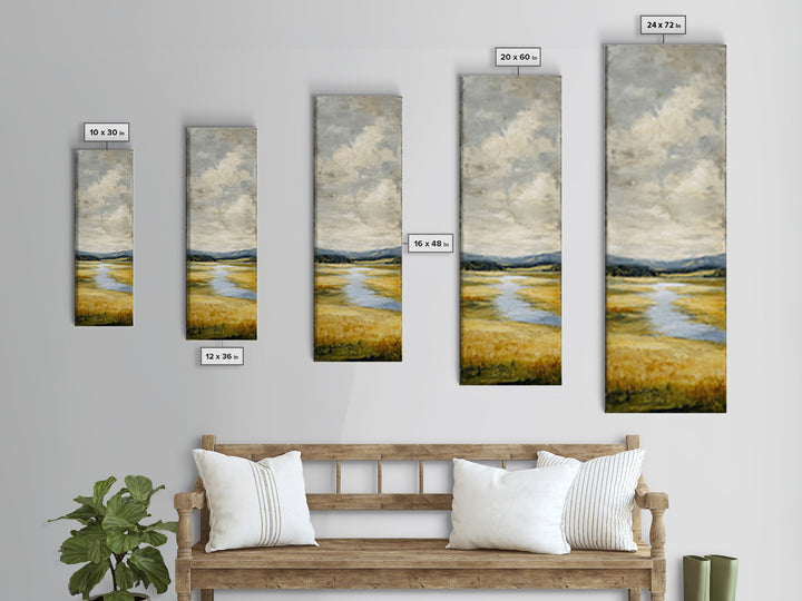 Winding River Through Golden Fields Canvas Print, Landscape Art, Gallery Decor, Living Room Decor, Fine Art, Horizon, LAN-1x3-14