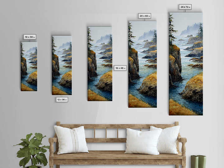 Coastal Cliffs with Crashing Waves Framed Canvas Print, Landscape Art, Wall Decor, Living Room Decor, Fine Art, Horizon, LAN-1x3-20