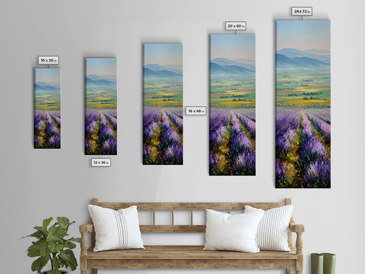Lavender Field Leading to Distant Hills Canvas Print, Landscape Art, Living Room Wall Art, Living Room Decor, Oil Painting, LAN-1x3-22
