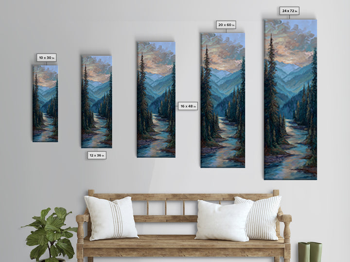 Waterfall Hidden in Dense Forest Framed Canvas Print, Landscape Art, Decor, Living Room Decor, Oil Painting, Horizon, LAN-1x3-24