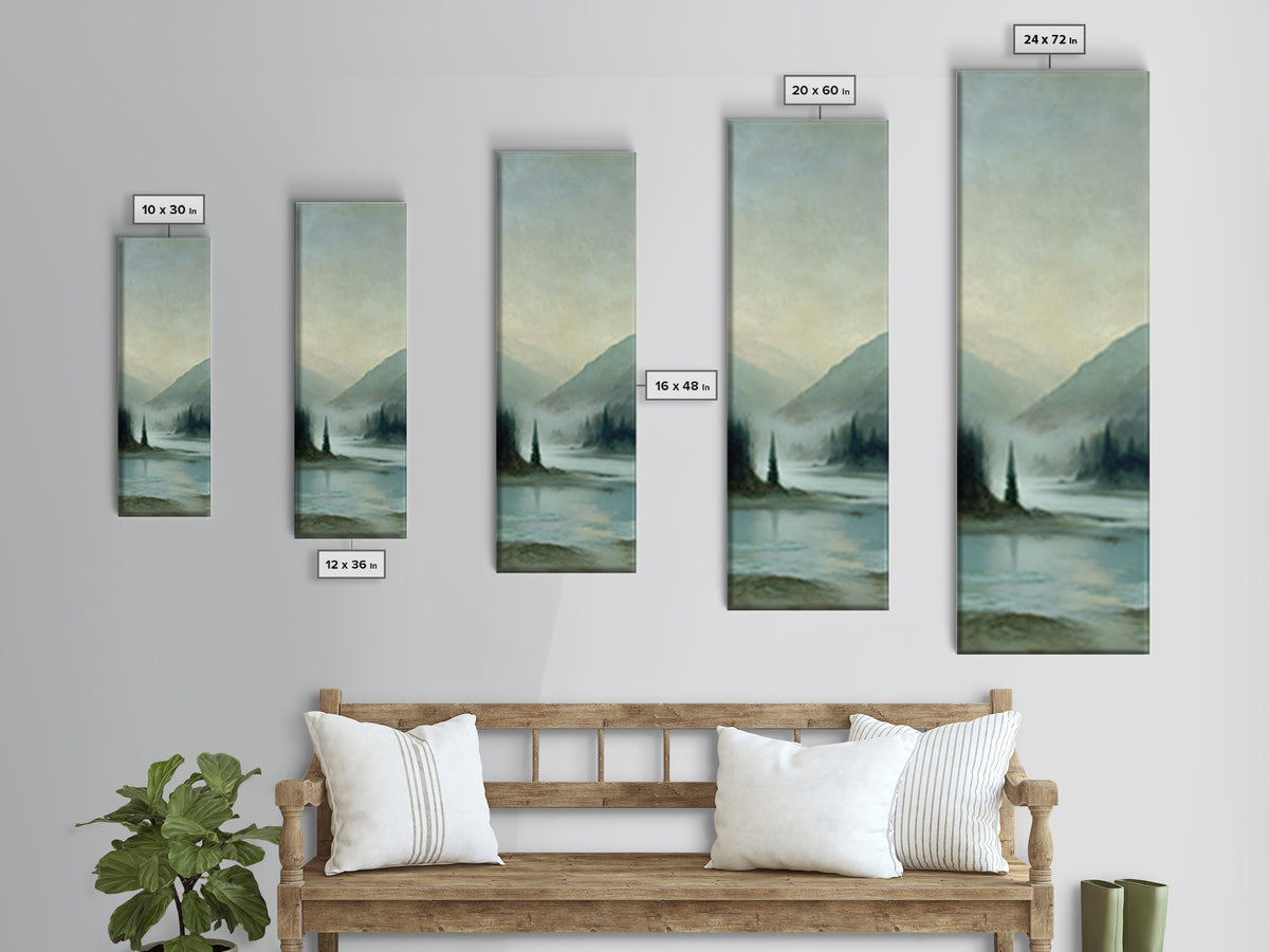 Fjord Landscape with Icy Blue Water Framed Canvas Print, Landscape Art, Original Painting, Living Room Decor, Fine Art, Horizon, LAN-1x3-3