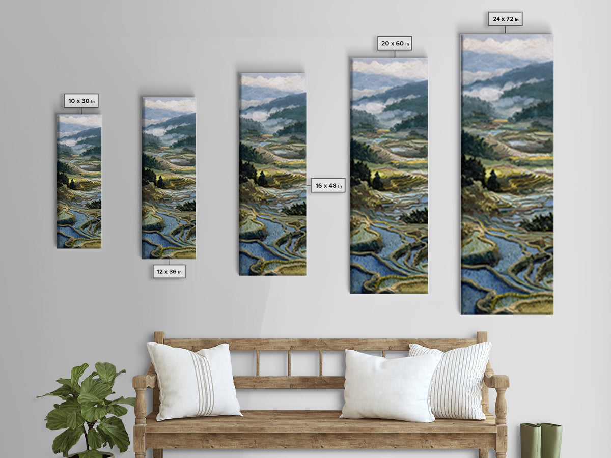 Rice Terraces Glowing Framed Canvas Print, Landscape Art, Floral Wall Art, Living Room Decor, Horizon, Minimalist Decor, LAN-1x3-30