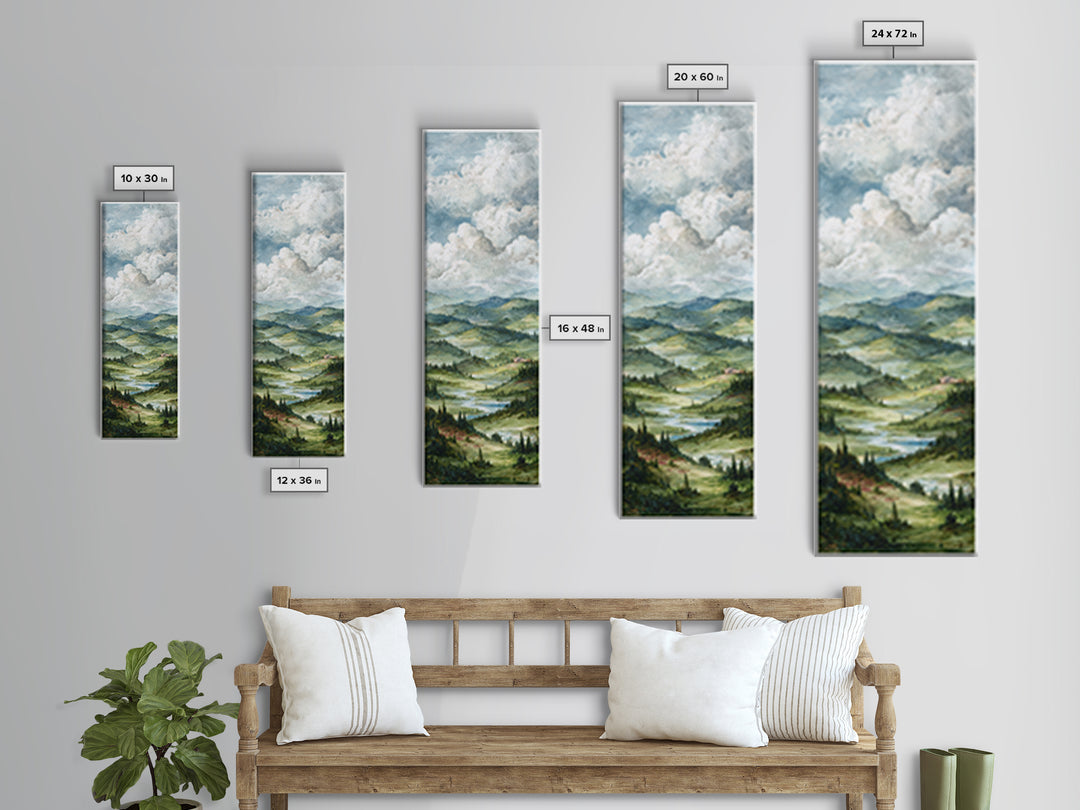 Rolling Green Hills Canvas Print, Landscape Art, Neutral Decor, Living Room Decor, Oil Painting, Horizon, Home Decor, LAN-1x3-42