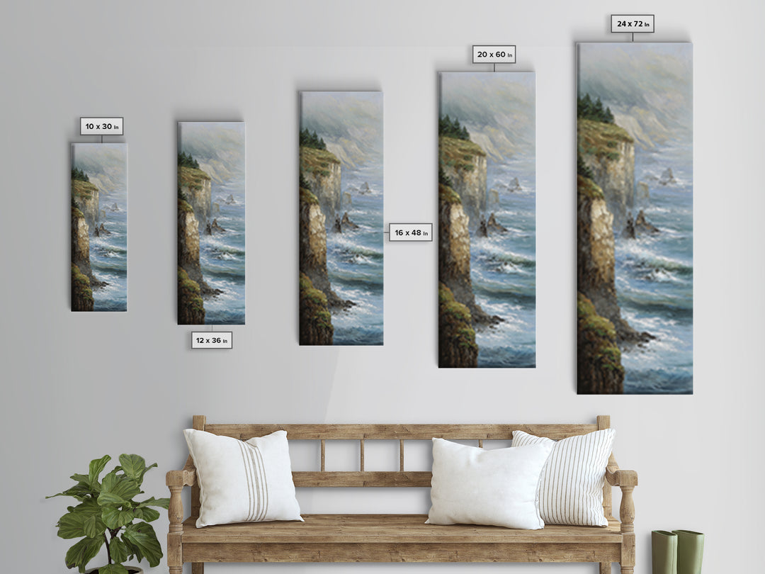 Coastal Cliffs with Crashing Waves Canvas Print, Landscape Art, Printable Wall Art, Living Room Decor, Oil Painting, Horizon, LAN-1x3-44