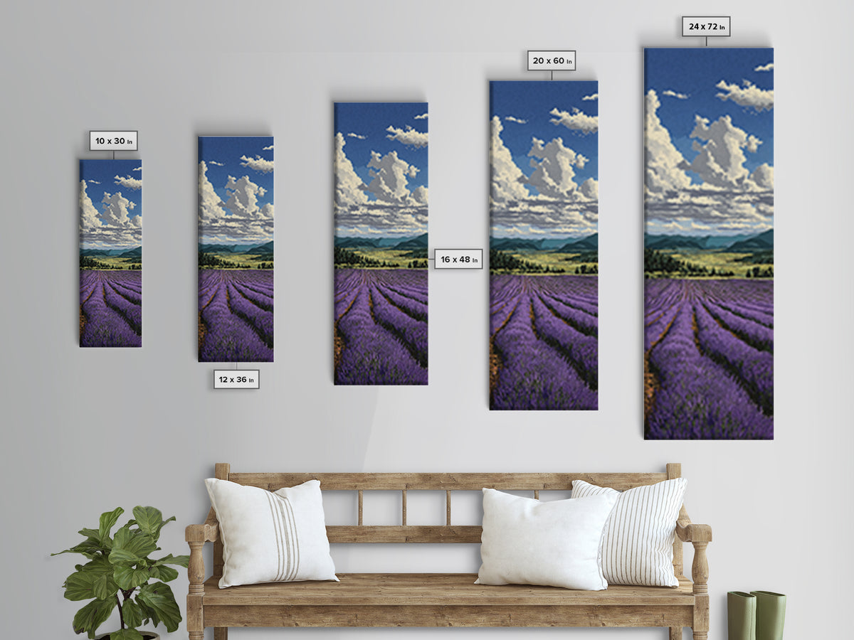 Lavender Field Leading to Distant Hills Framed Canvas Print, Landscape Art, Modern Decor, Living Room Decor, Fine Art, Horizon, LAN-1x3-46