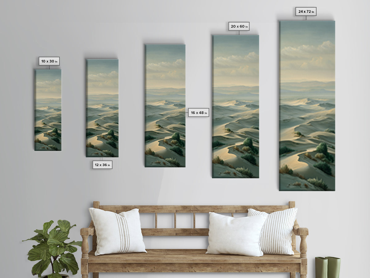 Desert Dunes under Pale Moon Framed Canvas Print, Landscape Art, Boho Wall Art, Living Room Decor, Fine Art, Horizon, LAN-1x3-47