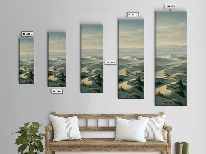 Desert Dunes under Pale Moon Framed Canvas Print, Landscape Art, Boho Wall Art, Living Room Decor, Fine Art, Horizon, LAN-1x3-47