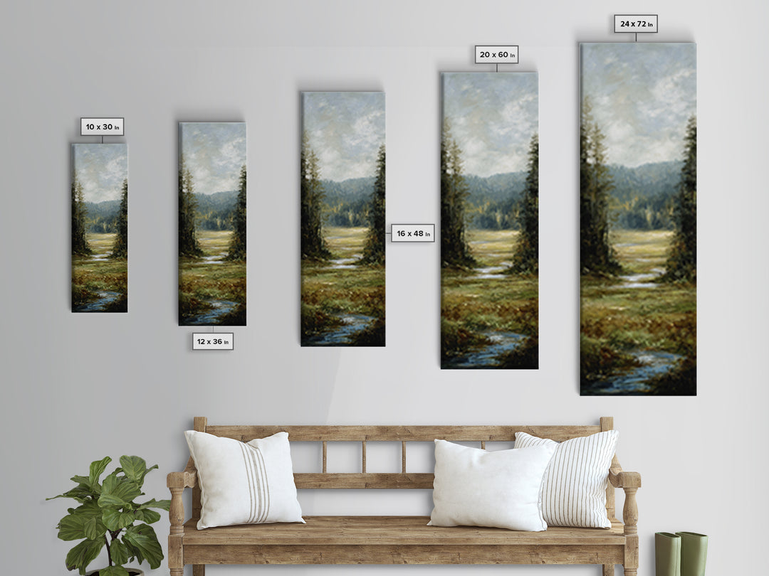 Waterfall Hidden in Dense Forest Canvas Print, Landscape Art, Original Painting, Living Room Decor, Fine Art, Horizon, LAN-1x3-48