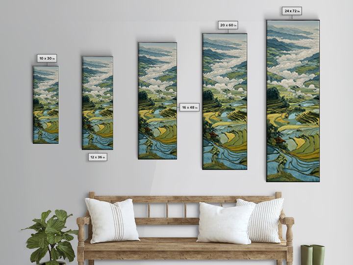 Rice Terraces Glowing Framed Canvas Print, Landscape Art, Floral Wall Art, Living Room Decor, Horizon, Minimalist Decor, LAN-1x3-54