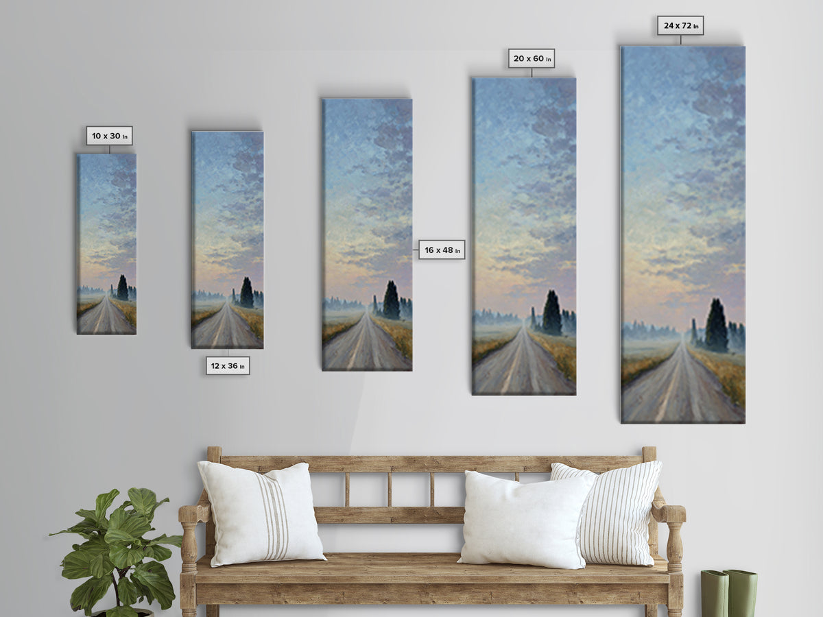 Old Country Road Canvas Print, Landscape Art, Farmhouse Decor, Living Room Decor, Fine Art, Horizon, Floral Wall Art, LAN-1x3-56