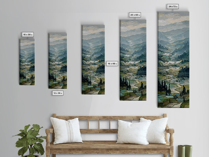 Rice Terraces Glowing Canvas Print, Landscape Art, Wall Art Print, Living Room Decor, Horizon, Boho Decor, Luxury Decor, LAN-1x3-6
