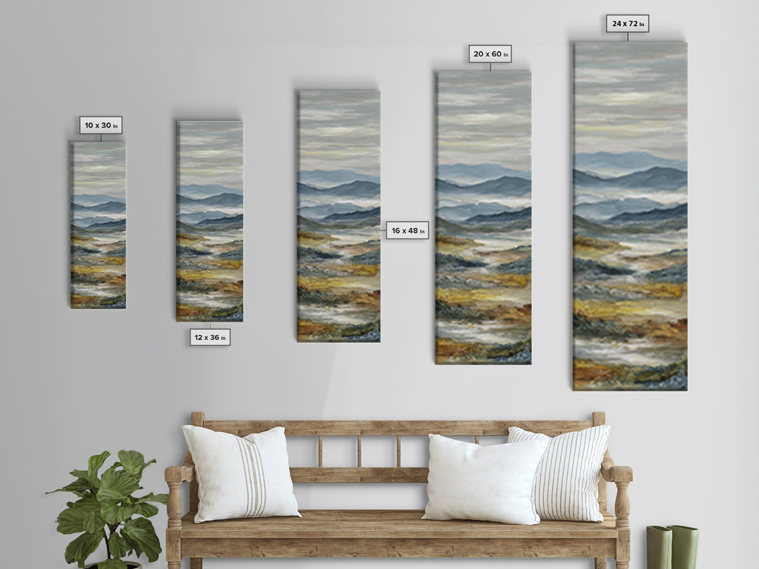 Misty Mountain Valley at Sunrise Framed Canvas Print, Landscape Art, Digital Prints, Living Room Decor, Fine Art, Horizon, LAN-1x3-61