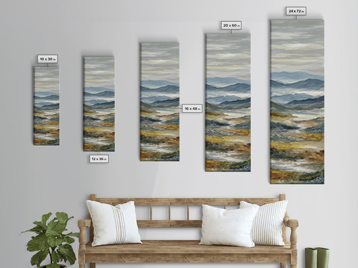Misty Mountain Valley at Sunrise Framed Canvas Print, Landscape Art, Digital Prints, Living Room Decor, Fine Art, Horizon, LAN-1x3-61