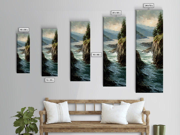 Coastal Cliffs with Crashing Waves Canvas Print, Landscape Art, Boho Wall Art, Living Room Decor, Horizon, Neutral Decor, LAN-1x3-68