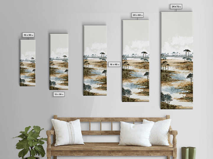 Wide Savanna with Acacia Silhouette Canvas Print, Landscape Art, Digital Wall Art, Living Room Decor, Fine Art, Horizon, LAN-1x3-7