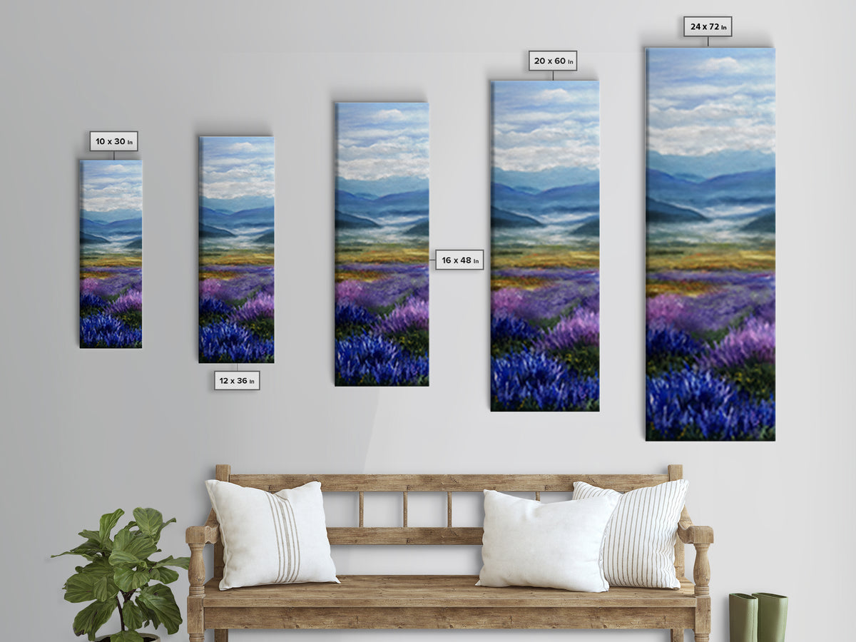Lavender Field Leading to Distant Hills Framed Canvas Print, Landscape Art, Modern Decor, Living Room Decor, Fine Art, Horizon, LAN-1x3-70
