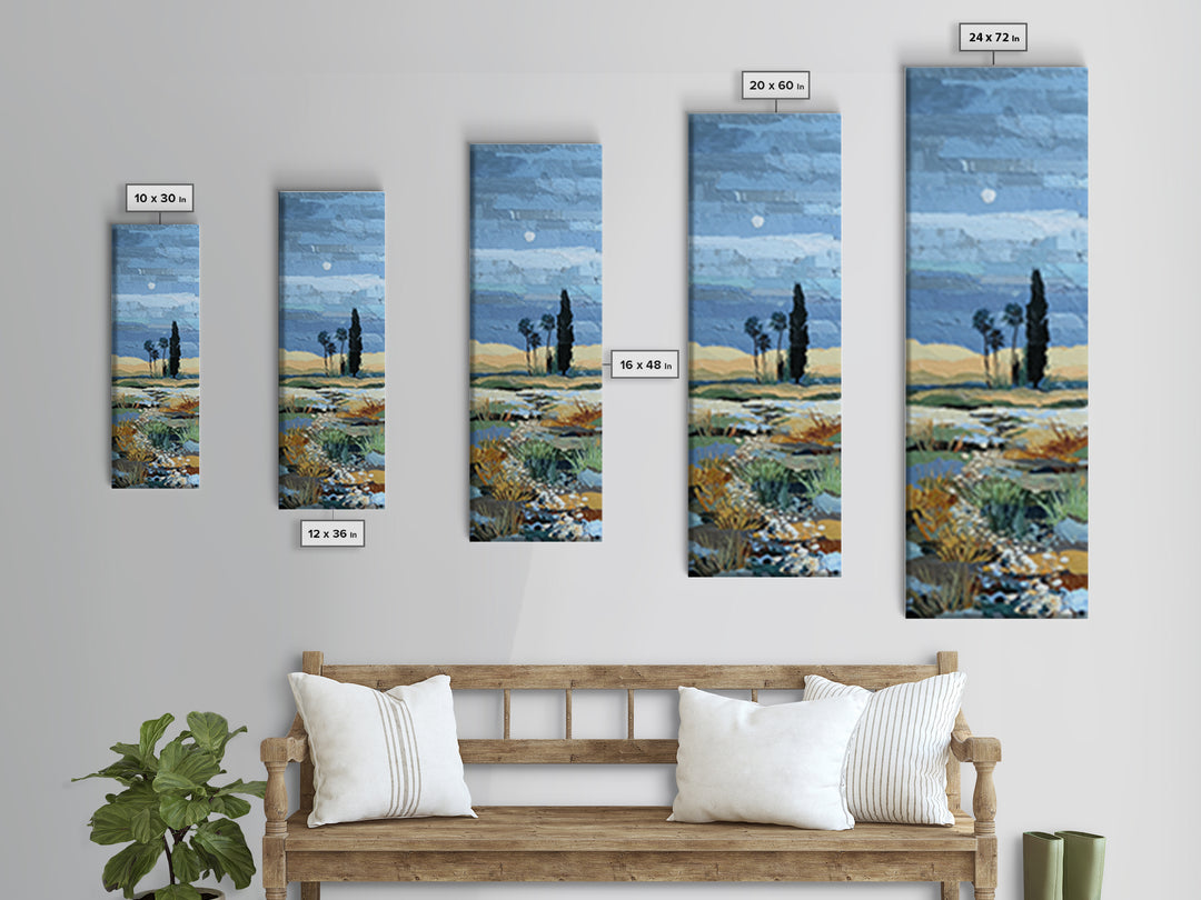 Desert Dunes under Pale Moon Framed Canvas Print, Landscape Art, Gallery Decor, Living Room Decor, Fine Art, Horizon, LAN-1x3-71