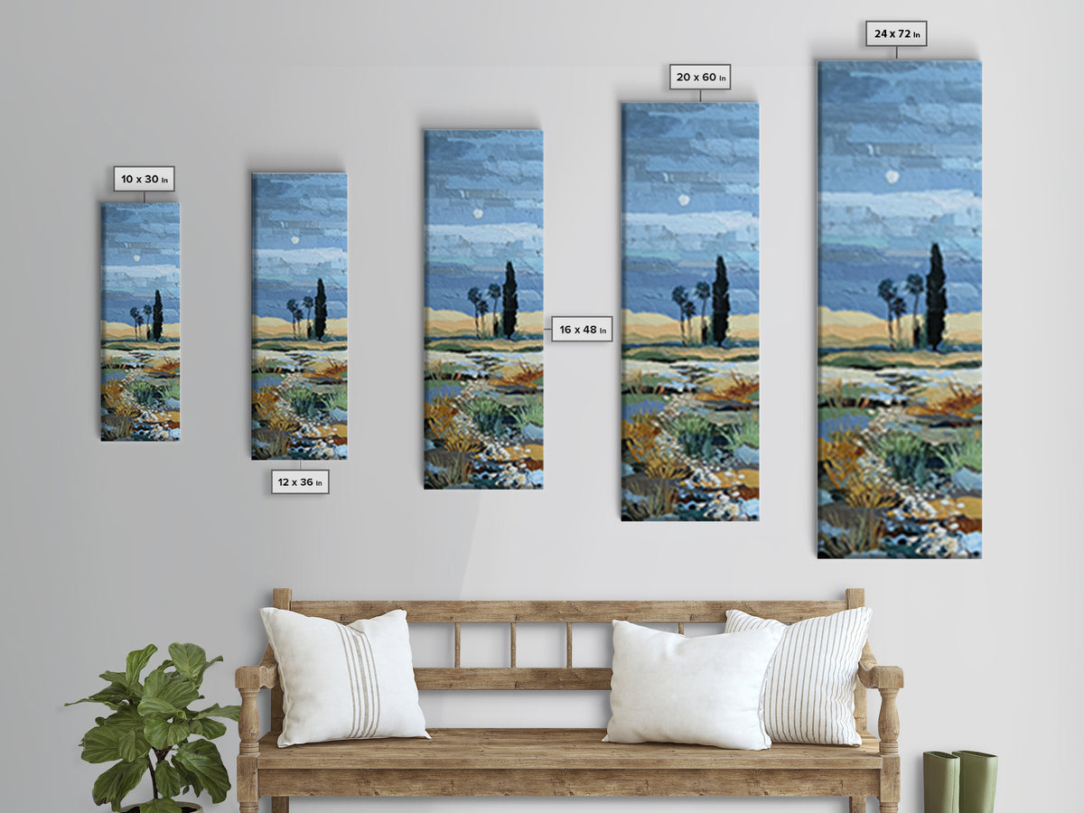 Desert Dunes under Pale Moon Framed Canvas Print, Landscape Art, Gallery Decor, Living Room Decor, Fine Art, Horizon, LAN-1x3-71