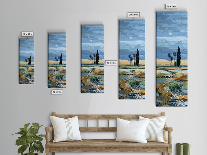 Desert Dunes under Pale Moon Framed Canvas Print, Landscape Art, Gallery Decor, Living Room Decor, Fine Art, Horizon, LAN-1x3-71