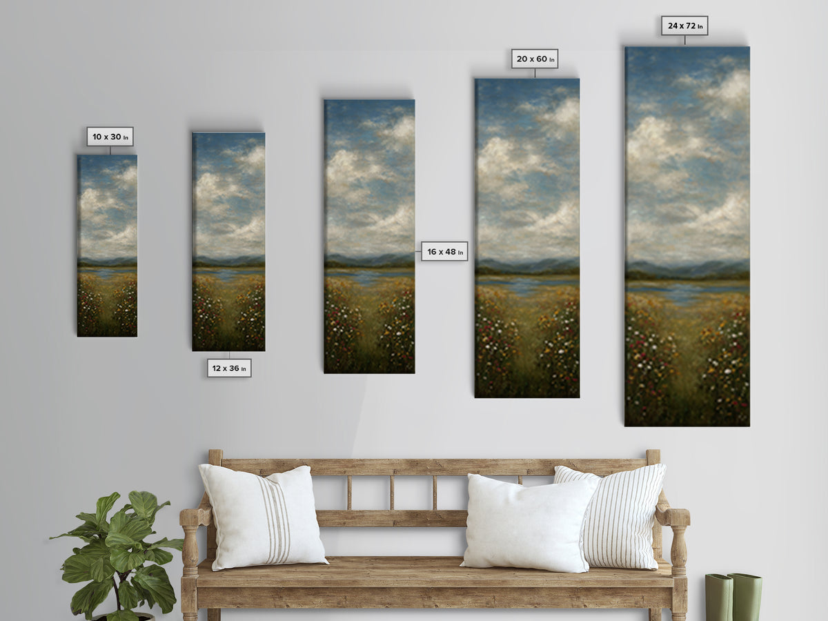 Sunlit Meadow with Wildflowers Canvas Print, Landscape Art, Framed Wall Art, Living Room Decor, Oil Painting, Horizon, LAN-1x3-73