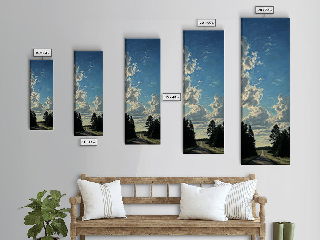 Old Country Road Framed Canvas Print, Landscape Art, Contemporary Art, Living Room Decor, Fine Art, Horizon, Original Art, LAN-1x3-8