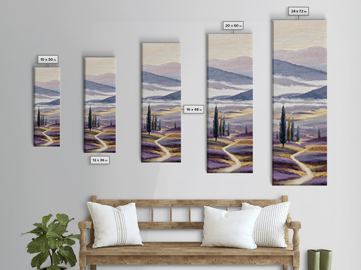 Lavender Field Leading to Distant Hills Canvas Print, Landscape Art, Room Decor, Living Room Decor, Fine Art, Horizon, LAN-1x3-94